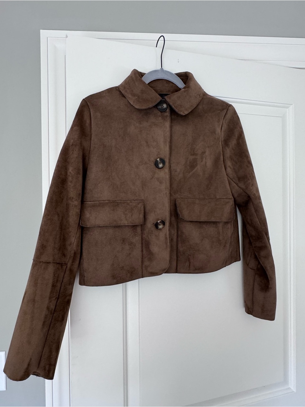 Zara Womens Faux suede brown jacket, Size SM